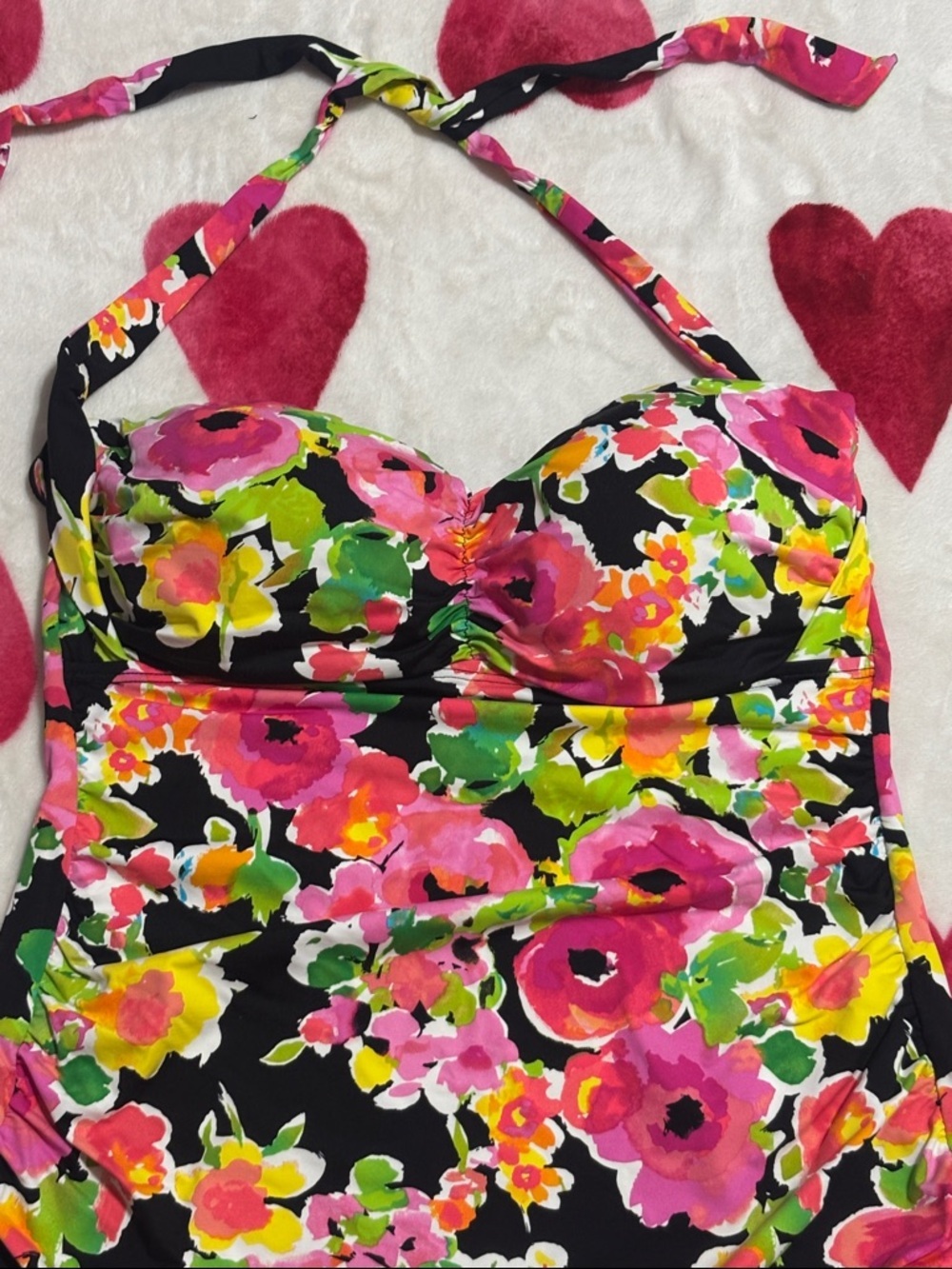 Ralph Lauren Halter Tankini Top, black floral, Pink, Yellow & Green, XL - Picture 2 of 6